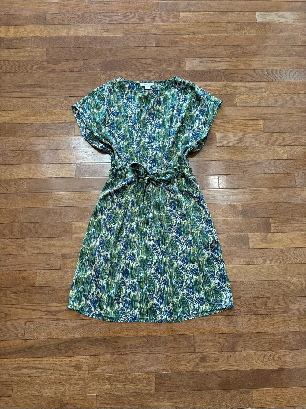 Coldwater Creek Blue and Green A-Line Satin Cinched Midi Dress